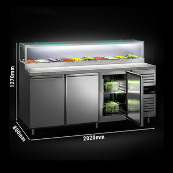 Stół Sałatkowy PREMIUM - 2020mm - 3 drzwi - dla 10x GN 1/3 - szklana nadstawka - oświetlenie LED - Prime Gastro