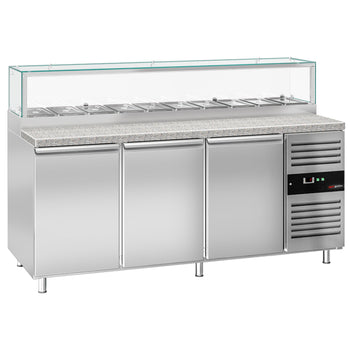 Stół Sałatkowy PREMIUM - 2020mm - 3 drzwi - dla 10x GN 1/3 - szklana nadstawka - oświetlenie LED - Prime Gastro