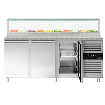 Stół Sałatkowy PREMIUM - 2020mm - 3 drzwi - dla 10x GN 1/3 - szklana nadstawka - oświetlenie LED - Prime Gastro