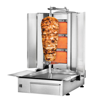 Grill gazowy do gyrosa/kebaba - 3 palniki - maks. 40 kg - włącznie z 2 płytami ochronnymi i 2 drzwiami na zawiasach - Prime Gastro