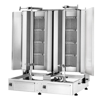 Gazowy grill do gyrosa/kebaba - 4+4 palniki - maks. 120 kg - włącznie z 2 blachami ochronnymi i 2 drzwiami na zawiasach - Prime Gastro