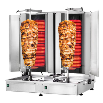 Grill elektryczny do gyros/kebaba - 4+4 palniki - maks. 120 kg - włącznie z drzwiami na zawiasach - Prime Gastro