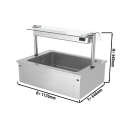 Wbudowana wanna do ekspozycji na lodzie - 1,1 m - 3x GN 1/1 - ze szklaną ochroną przed kaszlem