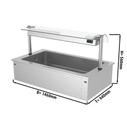 Wbudowana wanna do ekspozycji na lodzie - 1,5m - 4x GN 1/1 - ze szklaną ochroną przed kaszlem