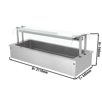 Wbudowana wanna do ekspozycji na lodzie - 2,1m - 6x GN 1/1 - ze szklaną ochroną przed kaszlem - Prime Gastro