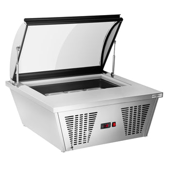 Stołowa witryna na lody - 870 mm - statyczna - na 4x 5-litrowe pojemniki na lody - kopułowa pokrywa - pokrywa otwierana na stronę obsługi - Prime Gastro