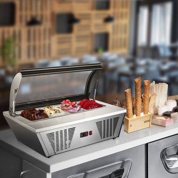 Stołowa witryna na lody - 870 mm - statyczna - na 4x 5-litrowe pojemniki na lody - kopułowa pokrywa - pokrywa otwierana na stronę obsługi - Prime Gastro