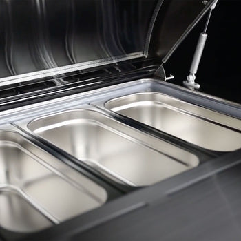 Stołowa witryna na lody - 870 mm - statyczna - na 4x 5-litrowe pojemniki na lody - kopułowa pokrywa - pokrywa otwierana na stronę obsługi - Prime Gastro