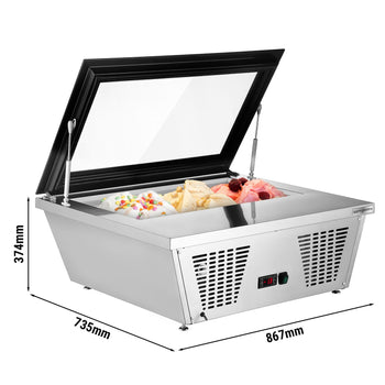 Witryna stołowa na lody - 870 mm - statyczna - na 4 pojemniki 5 l - pokrywa prosta - pokrywa otwierana na stronę obsługi - Prime Gastro