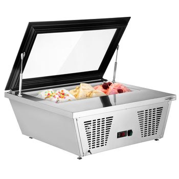 Witryna stołowa na lody - 870 mm - statyczna - na 4 pojemniki 5 l - pokrywa prosta - pokrywa otwierana na stronę obsługi - Prime Gastro