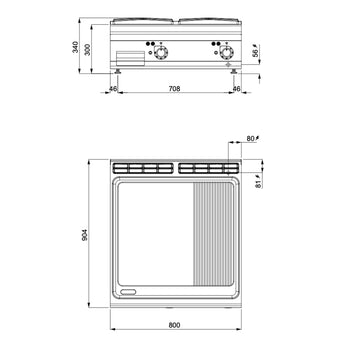 Elektryczna płyta grillowa - 13,2 kW - Gładka & Ryflowana - Prime Gastro