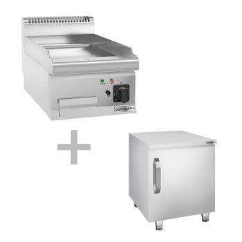 Elektryczna płyta grillowa - 4,5 kW - Gładka - włącznie z podstawą z drzwiczkami - Prime Gastro