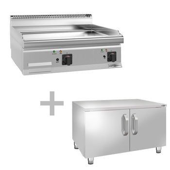 Elektryczna płyta grillowa - 7,1 kW - Gładka - włącznie z podstawą z 2 drzwiczkami - Prime Gastro