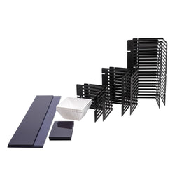 Stojak bufetowy - 3 - poziomowy - stal nierdzewna i plexiglas - Wys.: 600mm - Kwadratowy - Czarny - w zestawie 3 miski melaminowe