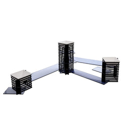 Stojak bufetowy - 3 - poziomowy - stal nierdzewna i plexiglas - Wys.: 600mm - Kwadratowy - Czarny - w zestawie 3 miski melaminowe