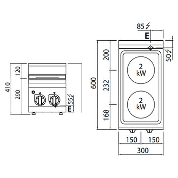 Kuchenka Elektryczna - 4 kW - 2 Pola Grzewcze - Prime Gastro