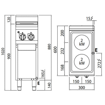 Kuchenka Elektryczna - 4 kW - 2 Pola Grzewcze - Prime Gastro