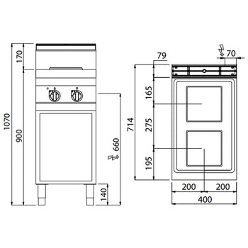 Elektryczna Kuchenka - 5,2 kW - 2 Płyty kwadratowe - Prime Gastro