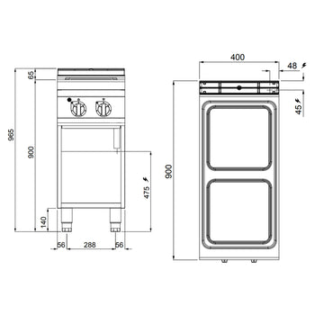 Kuchenka elektryczna - 7 kW - 2 Płyty kwadratowe - Prime Gastro