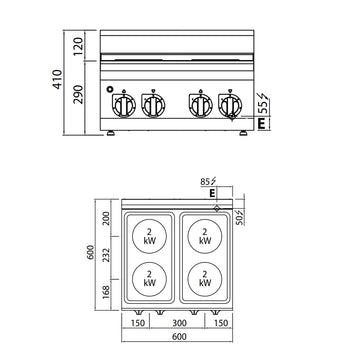 Kuchenka Elektryczna - 8 kW- 4 Pola Grzewcze - Prime Gastro