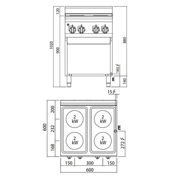 Kuchenka Elektryczna - 8 kW - 4 Pola Grzewcze - Prime Gastro