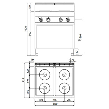 Kuchenka elektryczna - 10,4 kW - 4 płyty okrągłe - Prime Gastro