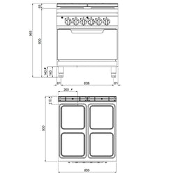 Elektryczna Kuchenka - 14 kW - 4 Płyty kwadratowe - włącznie z piekarnikiem elektrycznym statycznym - 7,5 kW