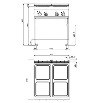 Elektryczna Kuchenka - 14 kW - 4 Płyty kwadratowe - Prime Gastro