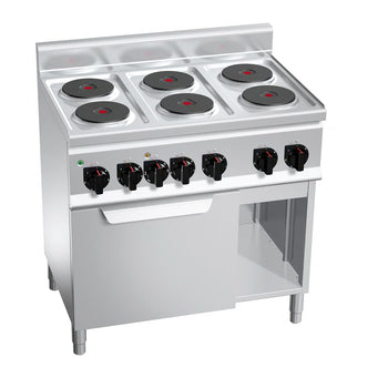 Kuchenka elektryczna - 12 kW - 6 płyt okrągłych - z elektrycznym piekarnikiem konwekcyjnym - 3 kW - Prime Gastro