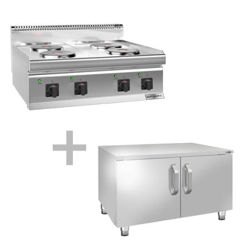 Kuchenka elektryczna - 9,2 kW - 4 okrągłe płyty - z podstawą z 2 drzwiczkami - Prime Gastro