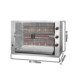 Elektryczny grill do kurczaków – 14,4 kW – z 3 rożnami, mieszczącymi do 18 kurczaków