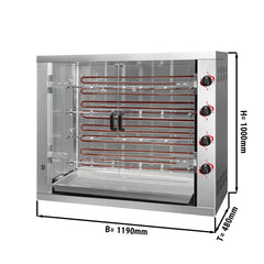 PREMIUM Electric Chicken Grill - 19.2 kW - with 4 skewers for 24 chickens