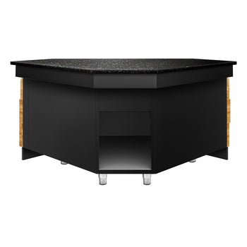 Lada kasowa narożna TORONTO - 1570 mm - drewniany panel przedni - blat roboczy kuchenny z czarnego granitu - Prime Gastro