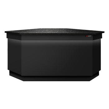 Narożna lada kasowa TORONTO - 1565 mm - czarny panel przedni - blat roboczy kuchenny z czarnego granitu - Prime Gastro