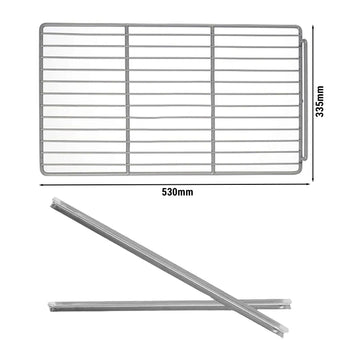 Szyny ze stali nierdzewnej - 1x lewa i 1x prawa - 560 mm - z plastikowym rusztem wsparciem - GN 1/1 - 335x530 mm - do KTS, GTS & ZBS7 - Prime Gastro