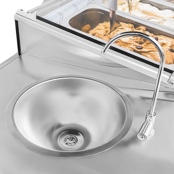 Wózek na lody - 1700 mm - ze zlewozmywakiem & oświetleniem - na 5x 5-litrowe pojemniki na lody - Prime Gastro