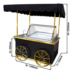 Ice Cream Trolley - 1900mm - with sink & lighting - for 7 x 5 litre containers