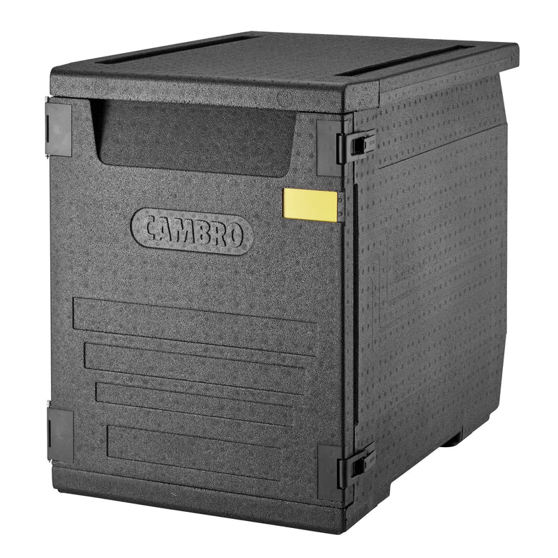 CAMBRO | CAM GOBOX® - pojemnik ładowany od przodu - EN 600x400 - z zestawem 2 szyn ze stali nierdzewnej - Czarny