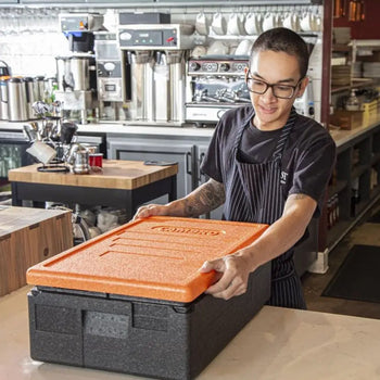 CAMBRO | CAM GOBOX® - pojemnik ładowany od góry - GN 1/1 - Czarny - Pomarańczowa pokrywa - Prime Gastro