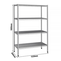 Półka ze stali nierdzewnej - 1220x360 mm - z 4 półkami drucianymi (STAŁA)