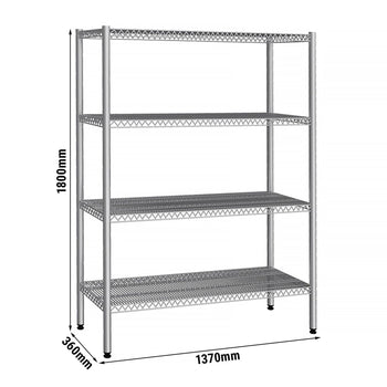 Półka ze stali nierdzewnej - 1370x360 mm - z 4 półkami drucianymi (STAŁA) - Prime Gastro