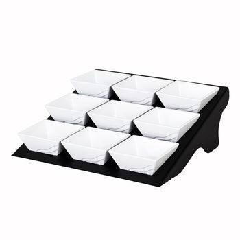 Etażer / Stojak bufetowy - czarny - włącznie z 9 miskami z melaminy - kwadratowy - Prime Gastro
