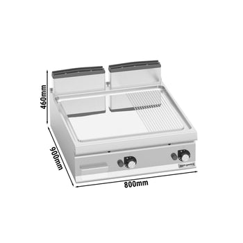 Gazowa płyta grillowa - 20 kW - Gładka & ryflowana - Prime Gastro