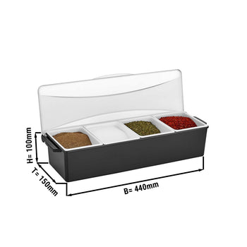 Pojemniki na składniki barowe z 4 przegródkami - włącznie z pokrywą - Prime Gastro