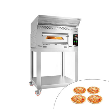 Gazowy piec do pizzy - 4x 34 cm - Manualny - włącznie z okapem, ramą podstawy & zestawem kółek - Prime Gastro