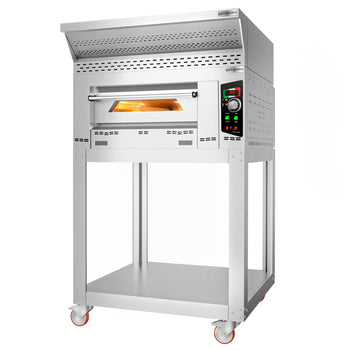 Gazowy piec do pizzy - 4x 34 cm - Manualny - włącznie z okapem, ramą podstawy & zestawem kółek - Prime Gastro