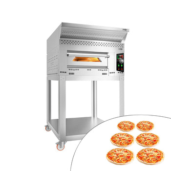 Gazowy piec do pizzy - 6 x 34 cm - Manualny - włącznie z okapem, ramą podstawy & zestawem kółek - Prime Gastro