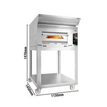 Gazowy piec do pizzy - 6 x 34 cm - Manualny - włącznie z okapem, ramą podstawy & zestawem kółek - Prime Gastro