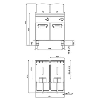 Podwójna frytownica gazowa - 18+18 litrów - 28 kW - Ogrzewanie pośrednie - Prime Gastro