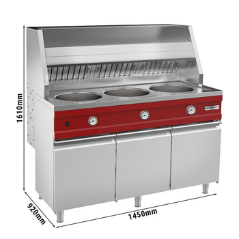 Frytownica gazowa - okrągła - 3x 13 litrów - 51 kW - włącznie z wyciągiem & tacą na frytki - Prime Gastro